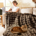 Faux Rabbit Fur Blanket 90 in x 90 in - Plush Queen Throw for Winter