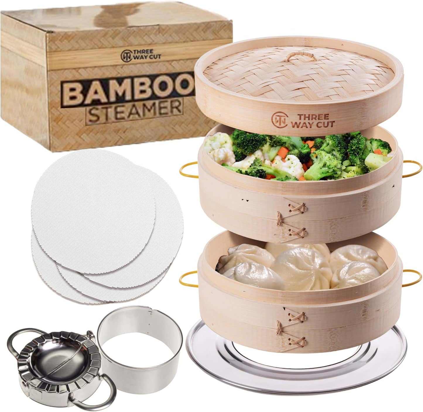 2 Tier Bamboo Steamer for Cooking Dumplings and Asian Food