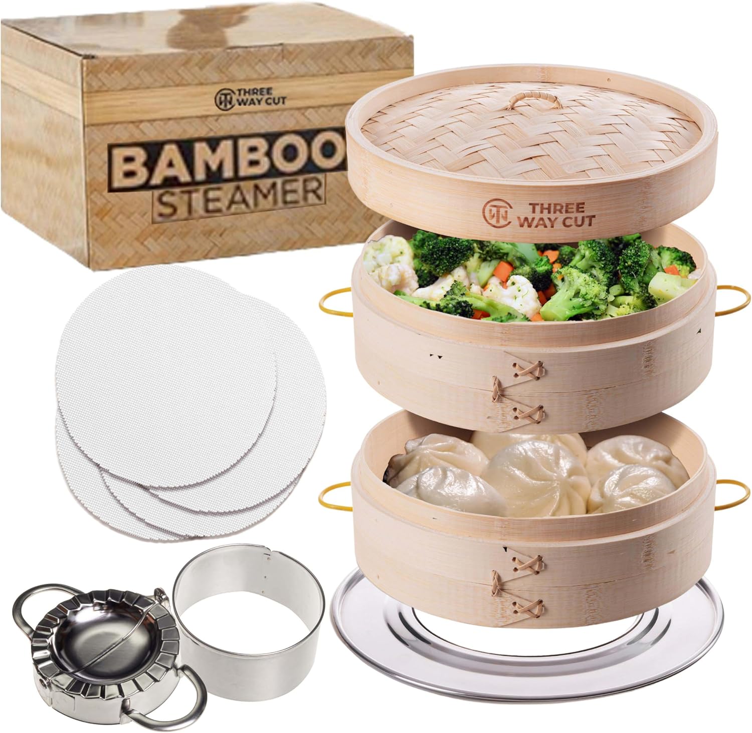 2 Tier Bamboo Steamer for Cooking Dumplings and Asian Food