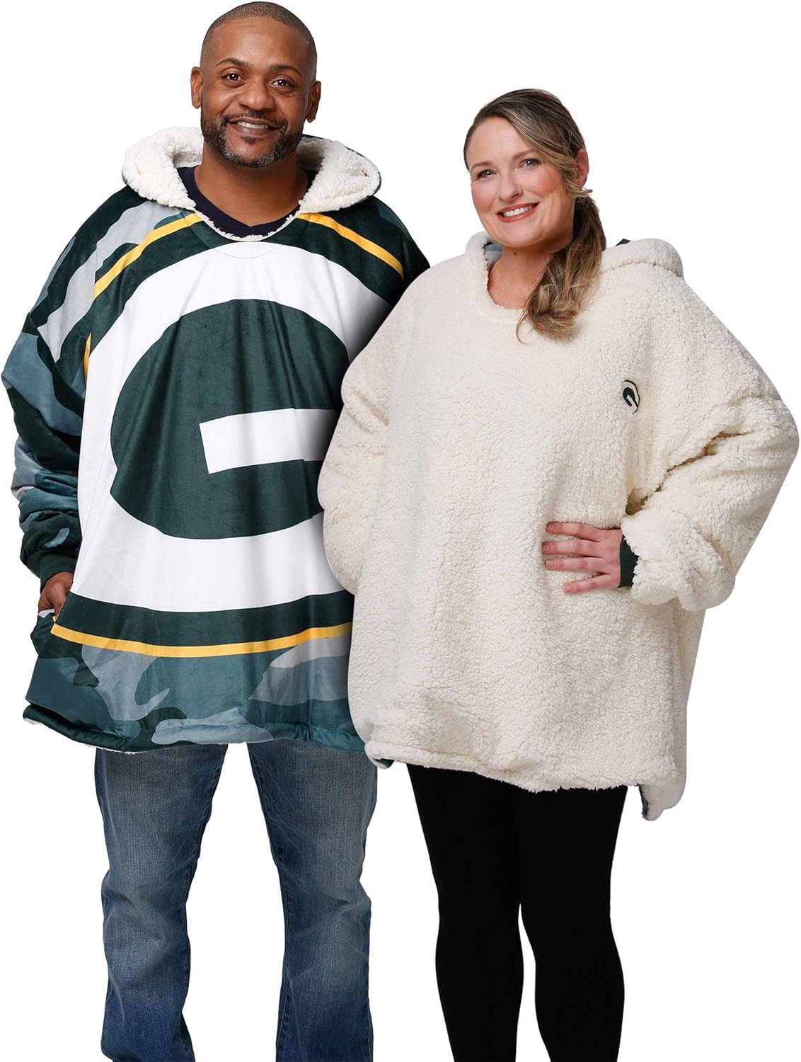 Foco NFL Team Logo Reversible Oversized Sherpa Hoodie Sweatshirt