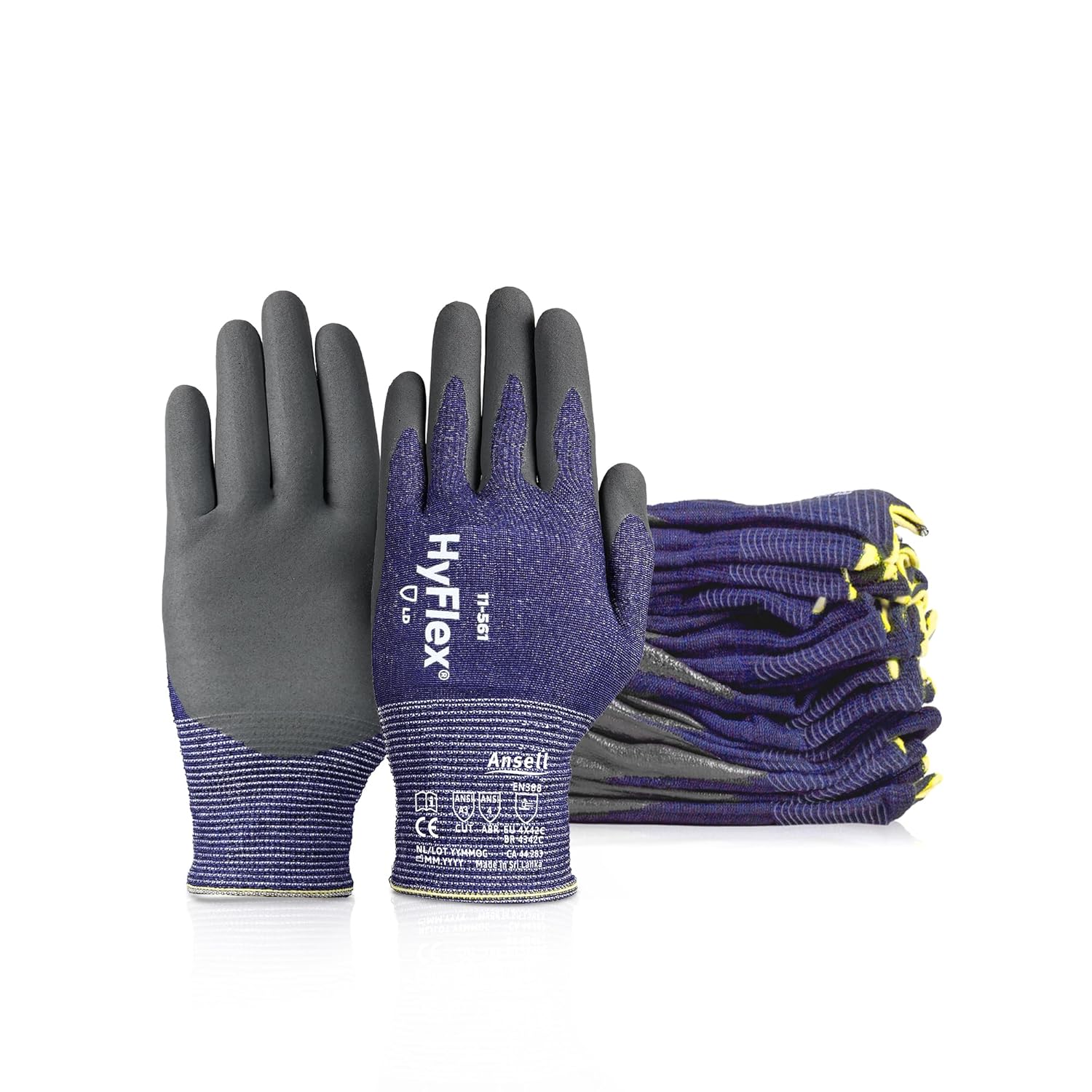Ansell HyFlex 11-561 Ultra-Light Work Gloves for Safety and Comfort