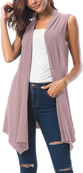 Urban CoCo Women's Sleeveless Draped Open Front Cardigan Vest