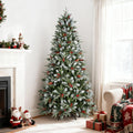 7.5 ft Artificial Christmas Tree Pre-Decorated with Snow Flocked Tips