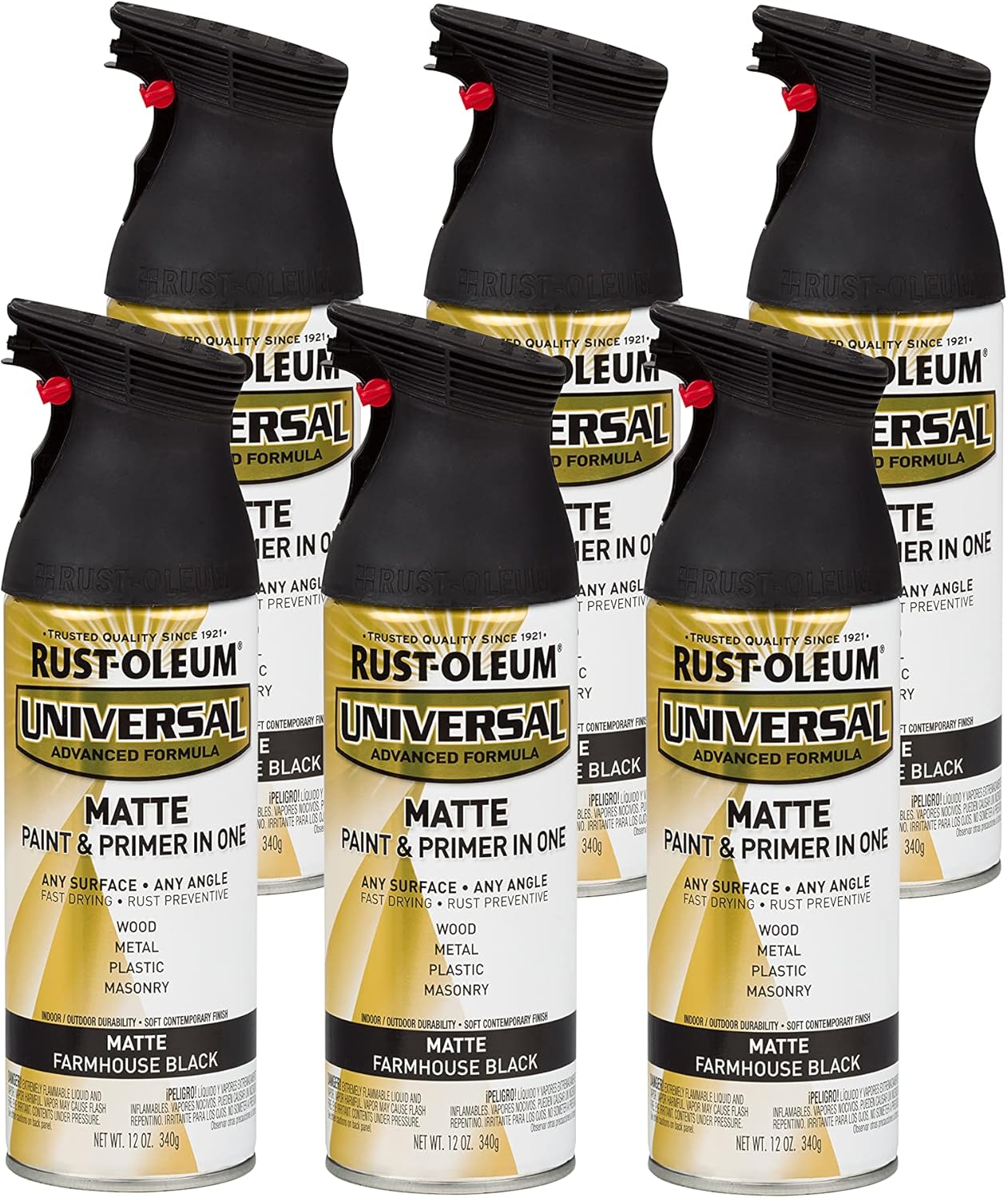 Universal All Surface Spray Paint in Matte Farmhouse Black, 6 Pack