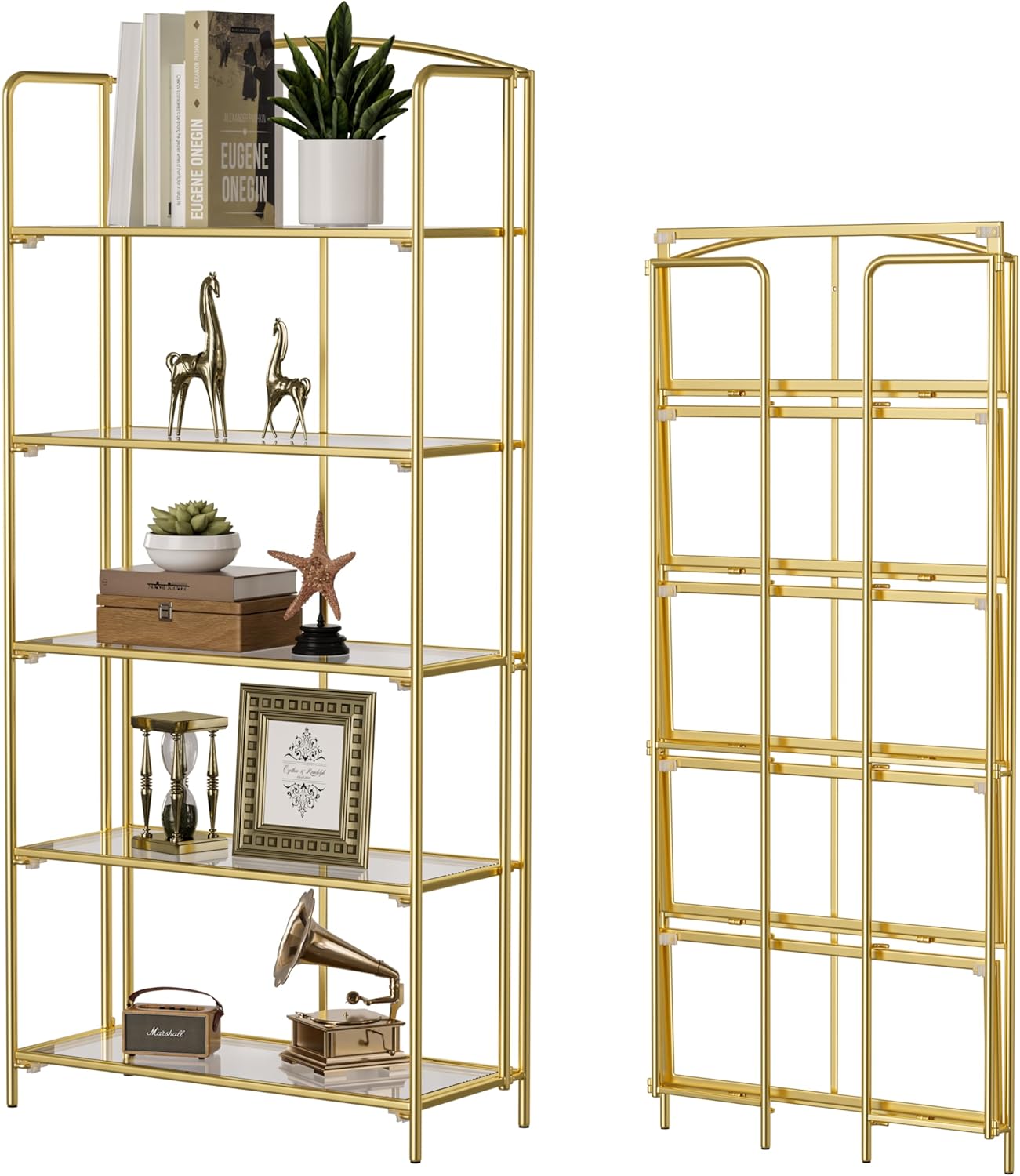 Crofys No Assembly Folding Bookshelf for Living Room Storage