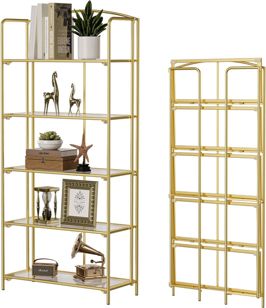 Crofys No Assembly Folding Bookshelf for Living Room Storage