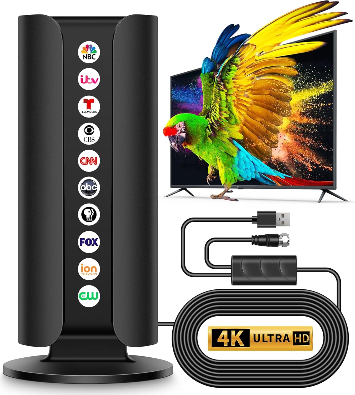 1400+ Miles Range 4K Digital TV Antenna - Amplified Signal, Waterproof Design