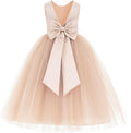 Flower Girl Satin V-Back Dress for Toddlers - Tulle 6-Layer Formal