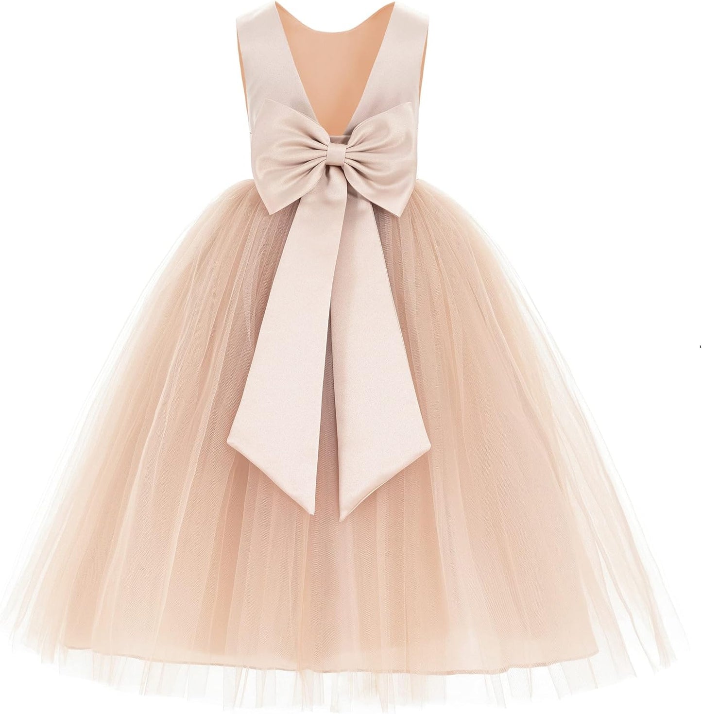 Elegant V-Back Satin Flower Girl Dress for Special Occasions