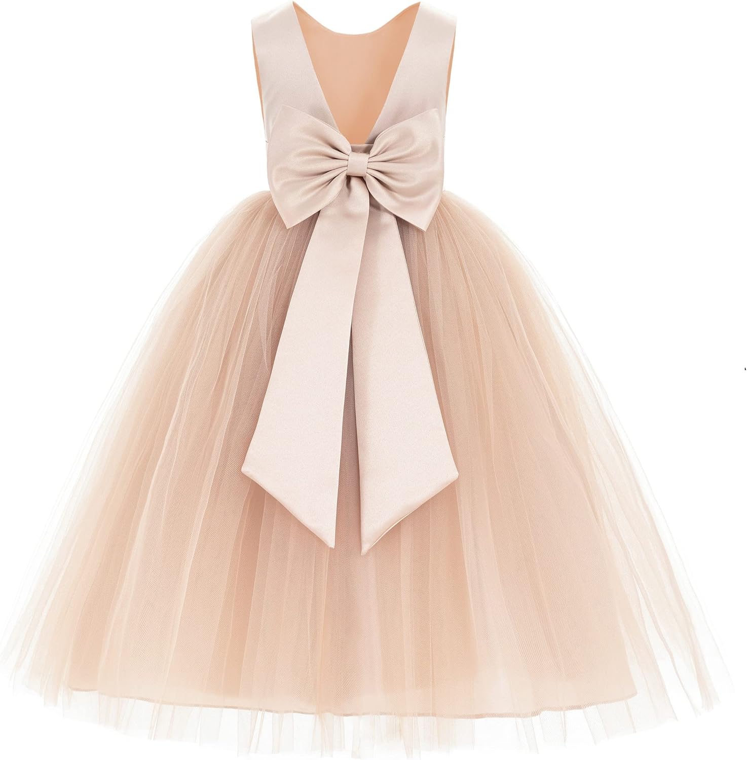 Elegant V-Back Satin Flower Girl Dress for Special Occasions