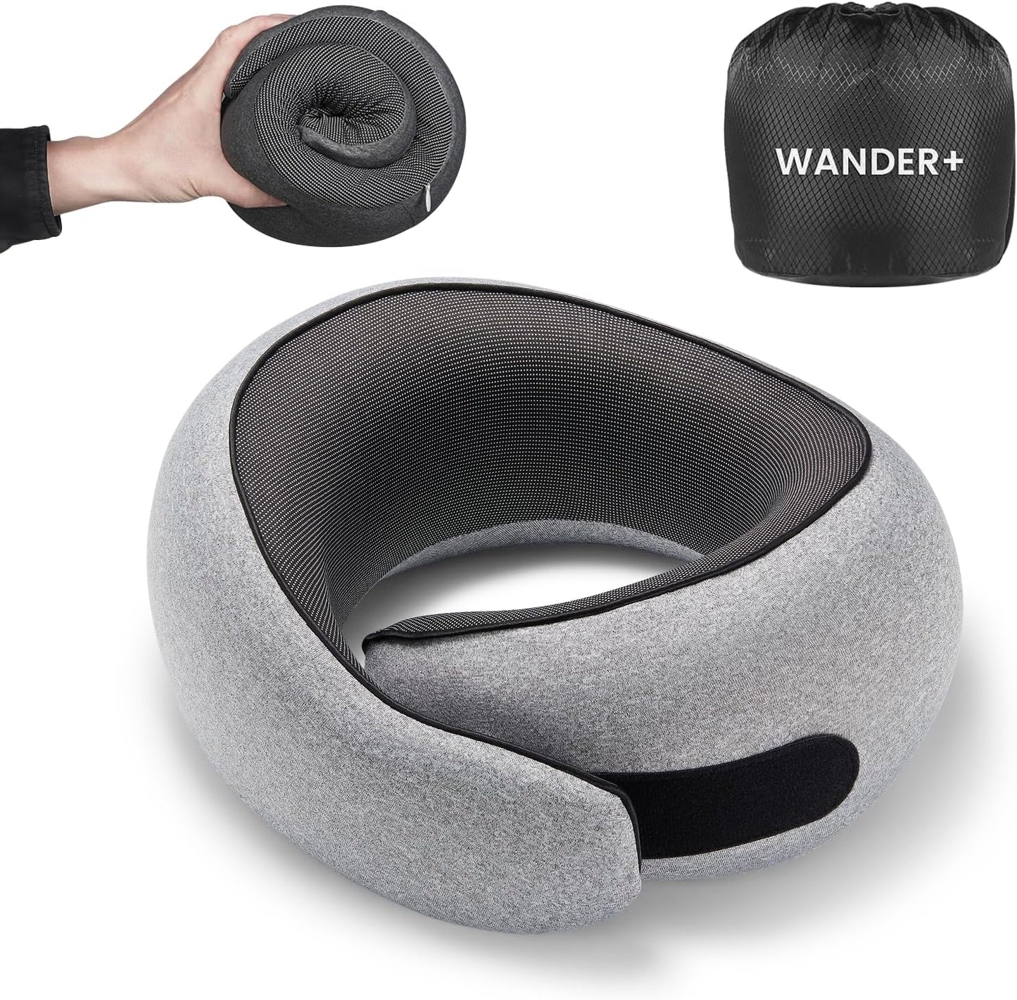 WANDER PLUS Travel Pillow - 100% Pure Memory Foam Comfort
