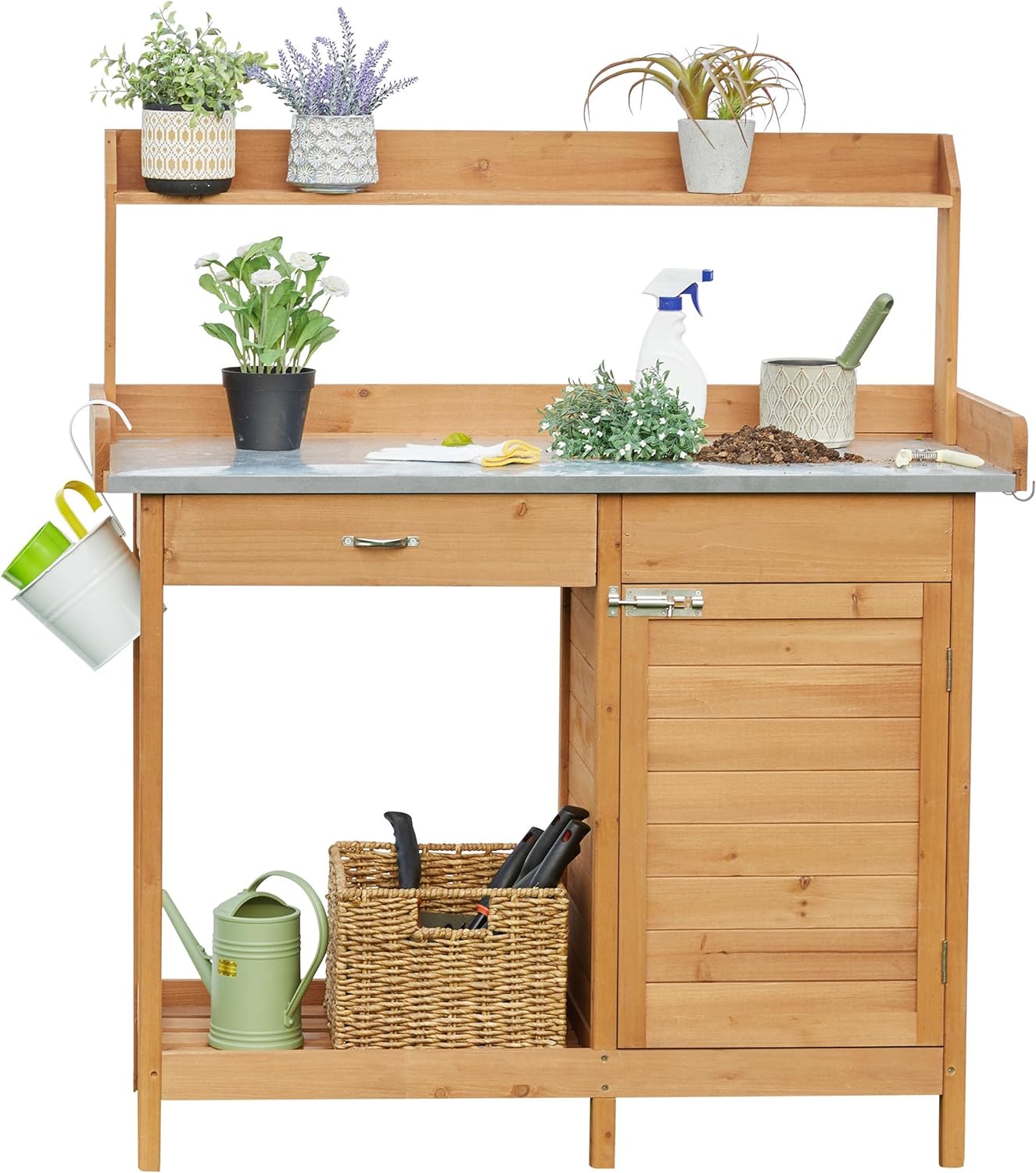 Yaheetech Outdoor Garden Potting Bench Table with Metal Top