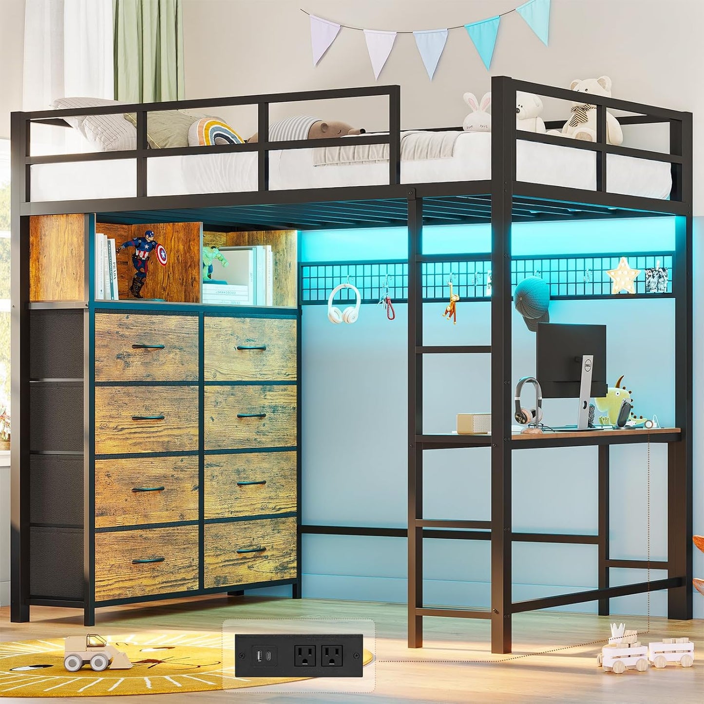 Twin Size Loft Bed with Desk and Storage Drawers for Kids