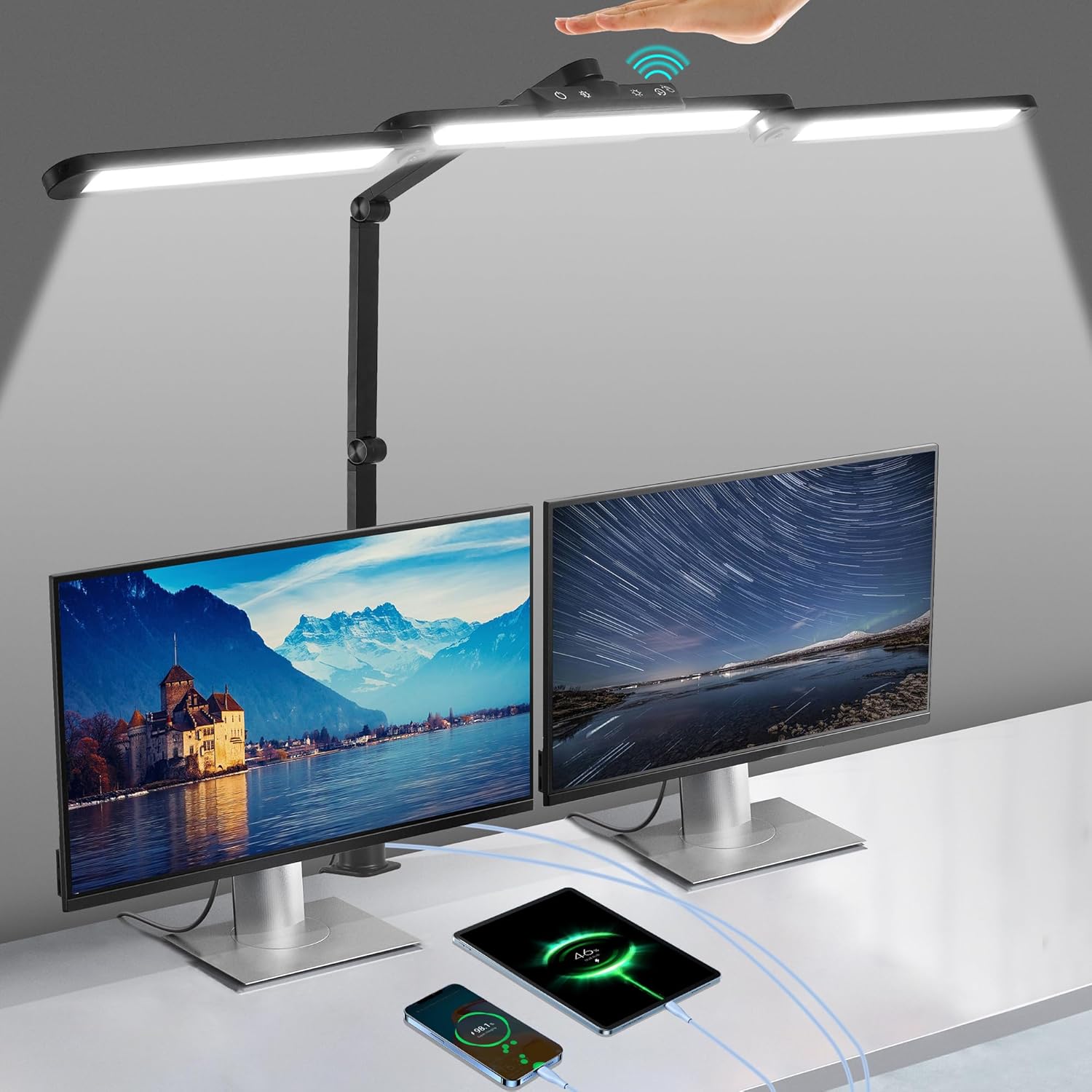 Hand-Sweep Sensor Desk Lamp with USB Ports