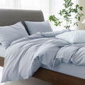 Cooling Queen Duvet Cover Set Light Blue - 100% Washed Cotton, 3