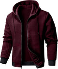 Mens Zip Up Hoodie Lightweight Loose Fit Jacket - Quilted Waffle