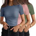 Ficerd 3 Pack Women's Ribbed T-Shirts - Soft Cotton Crewnecks Clothing