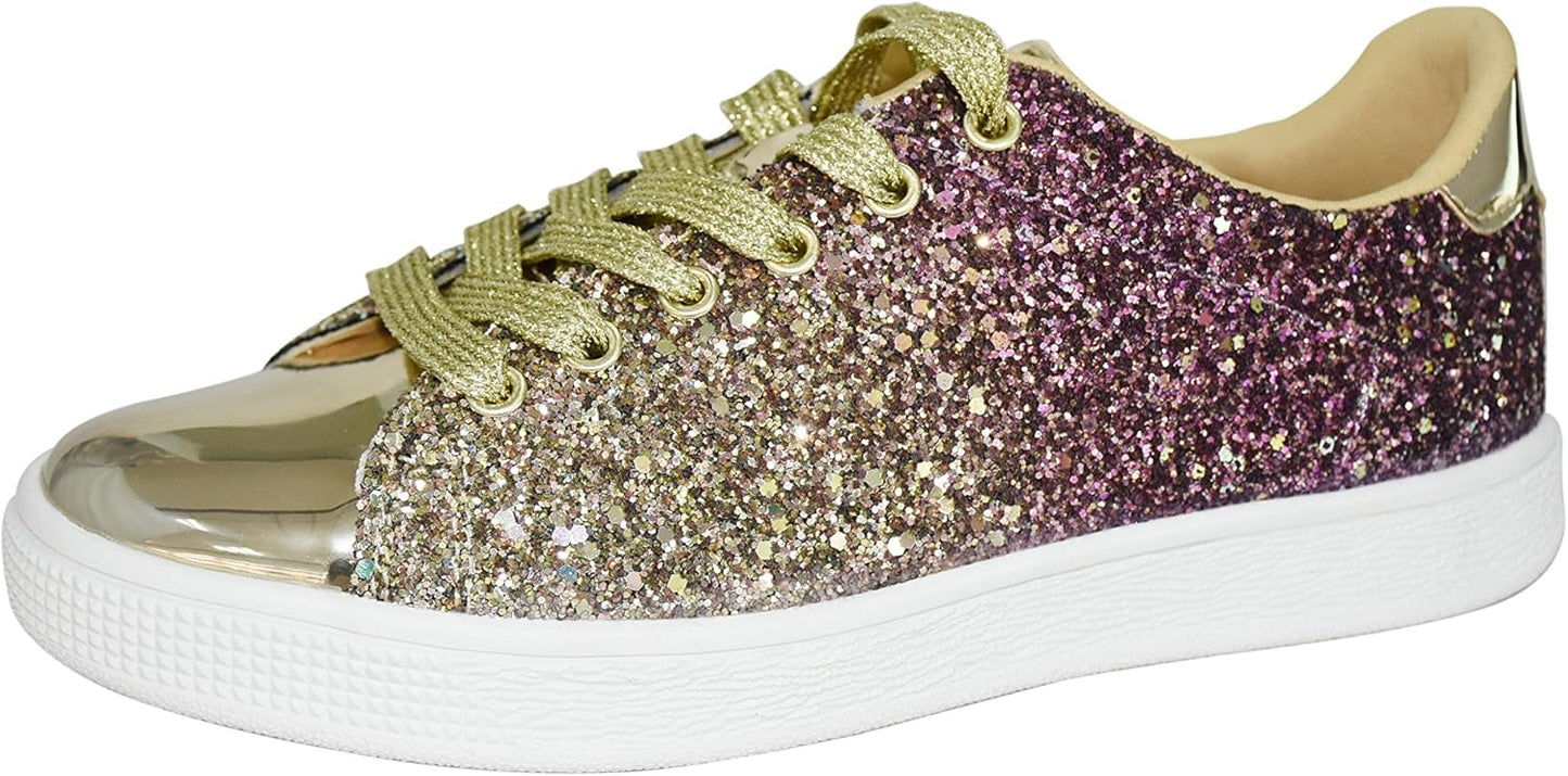 LUCKY STEP Glitter Sneakers Lace Up for Fashionable Women
