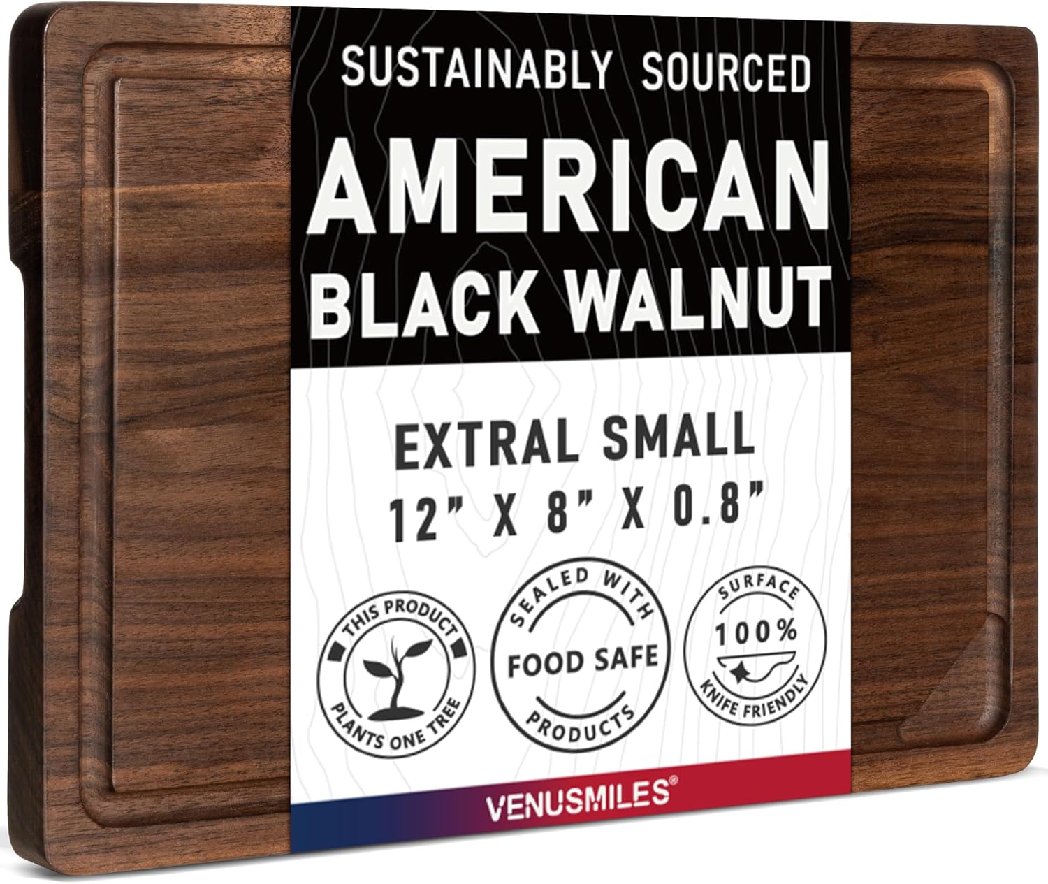 Walnut Wood Cutting Board with Deep Juice Groove & Handles