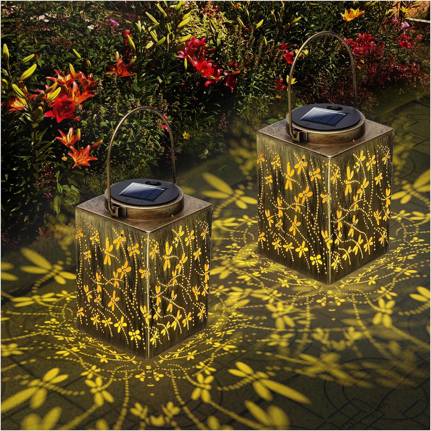 2 Pack Solar Lanterns Outdoor Waterproof for Garden Decor