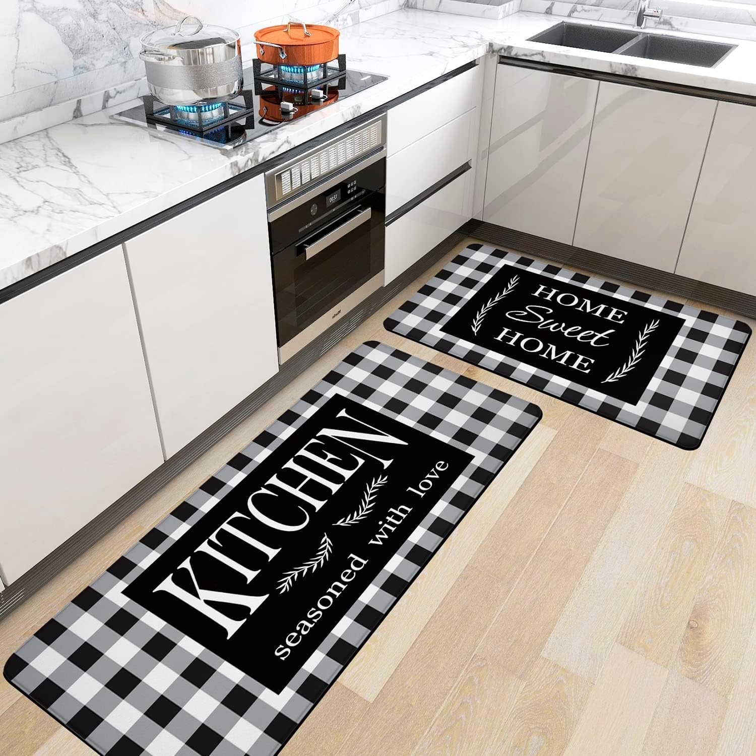 Black and White Buffalo Plaid Kitchen Rugs for Farmhouse Style