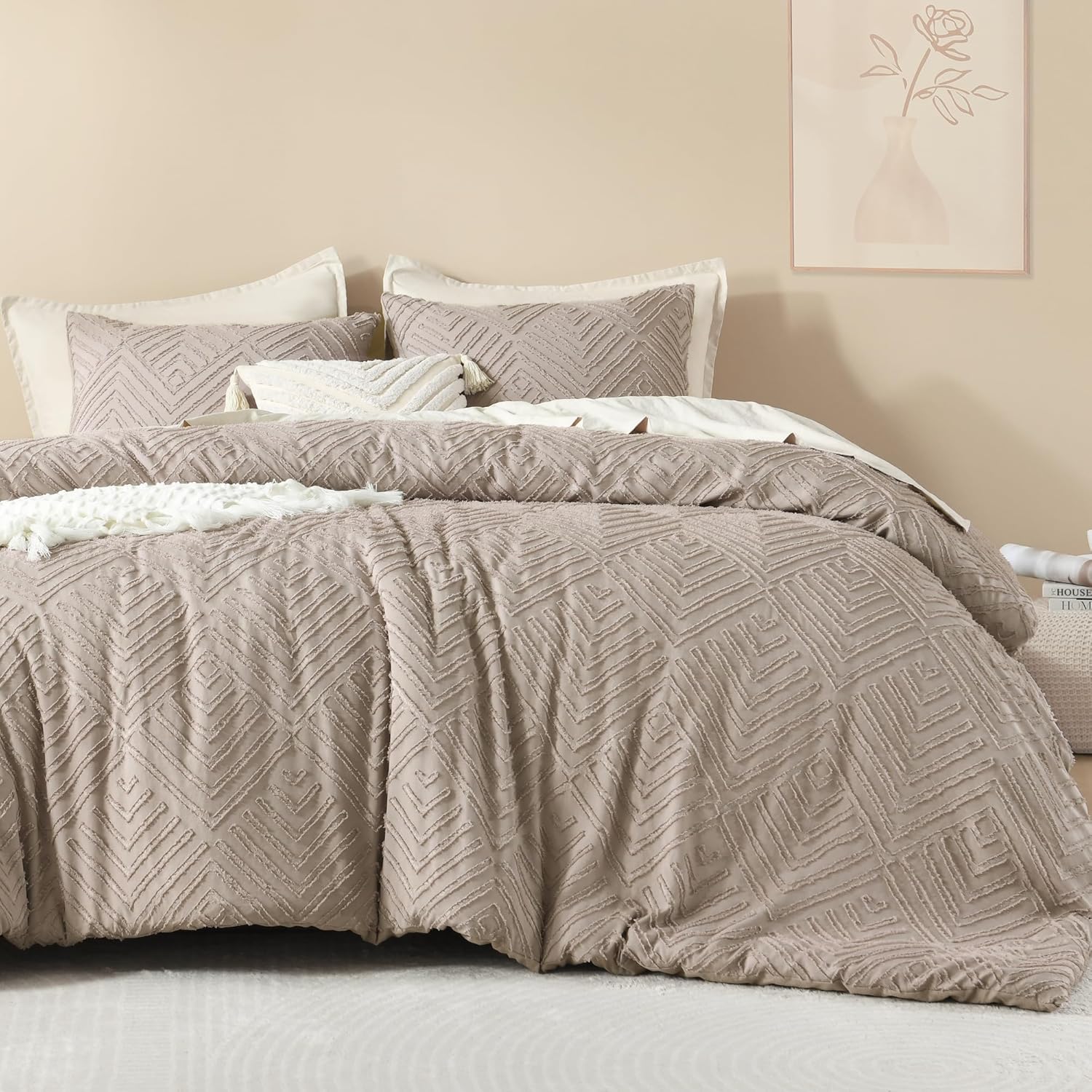 Litanika Light Coffee Queen Comforter Set for Cozy Bedrooms