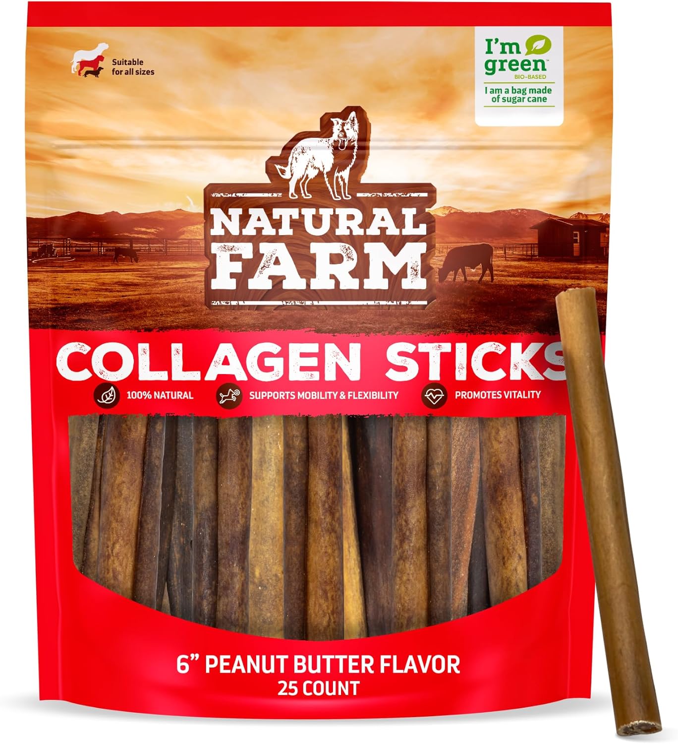 Natural Farm Peanut Butter Flavor Collagen Sticks for Dogs
