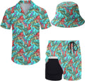 Men's Hawaiian Print Tracksuit with Compression Shorts Set for Style