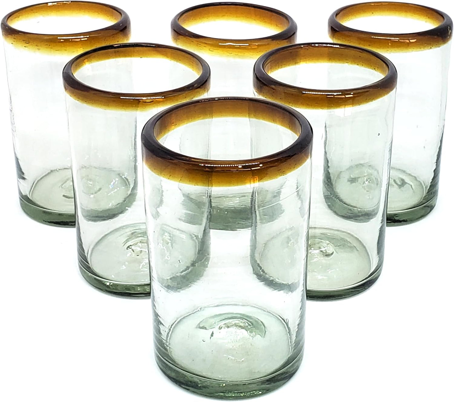 Amber Rim 14 oz Drinking Glasses Set of 6 for Elegant Dining