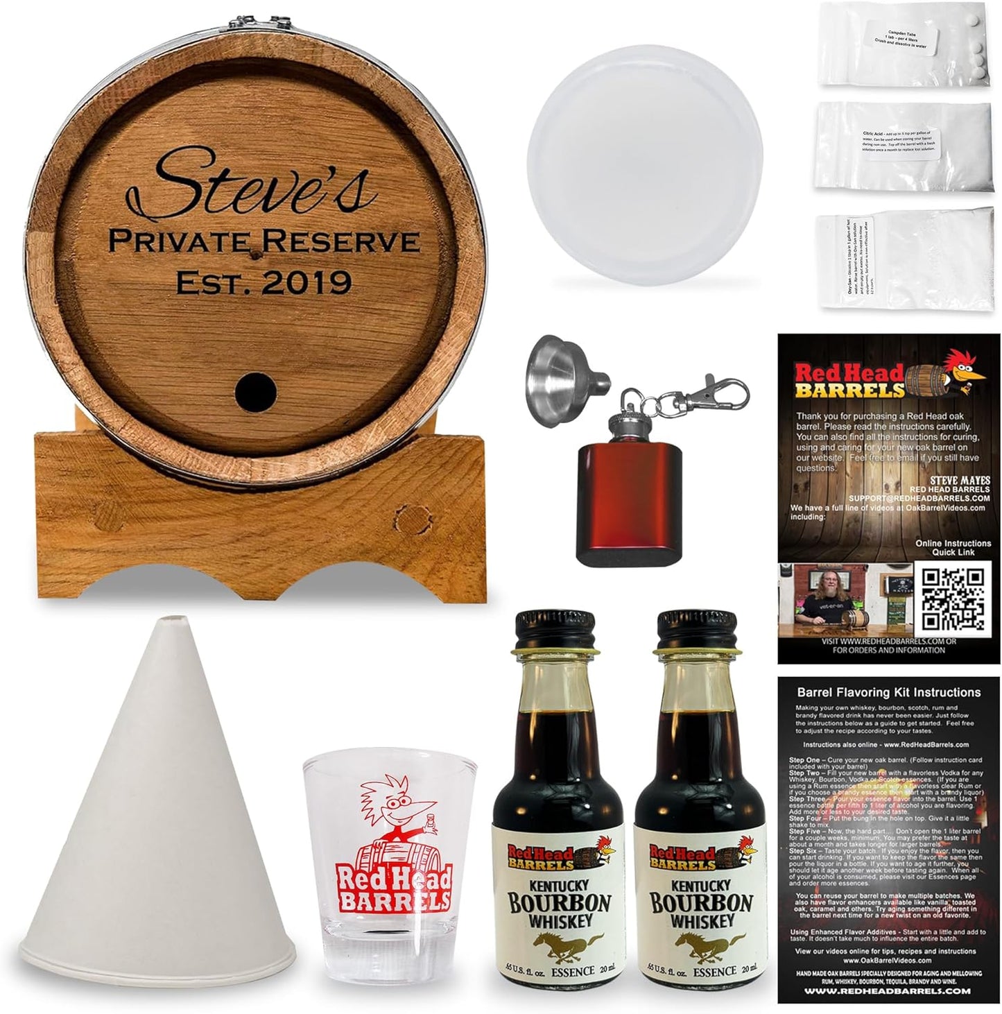 2L Custom Engraved Oak Barrel Set + Shot Glass