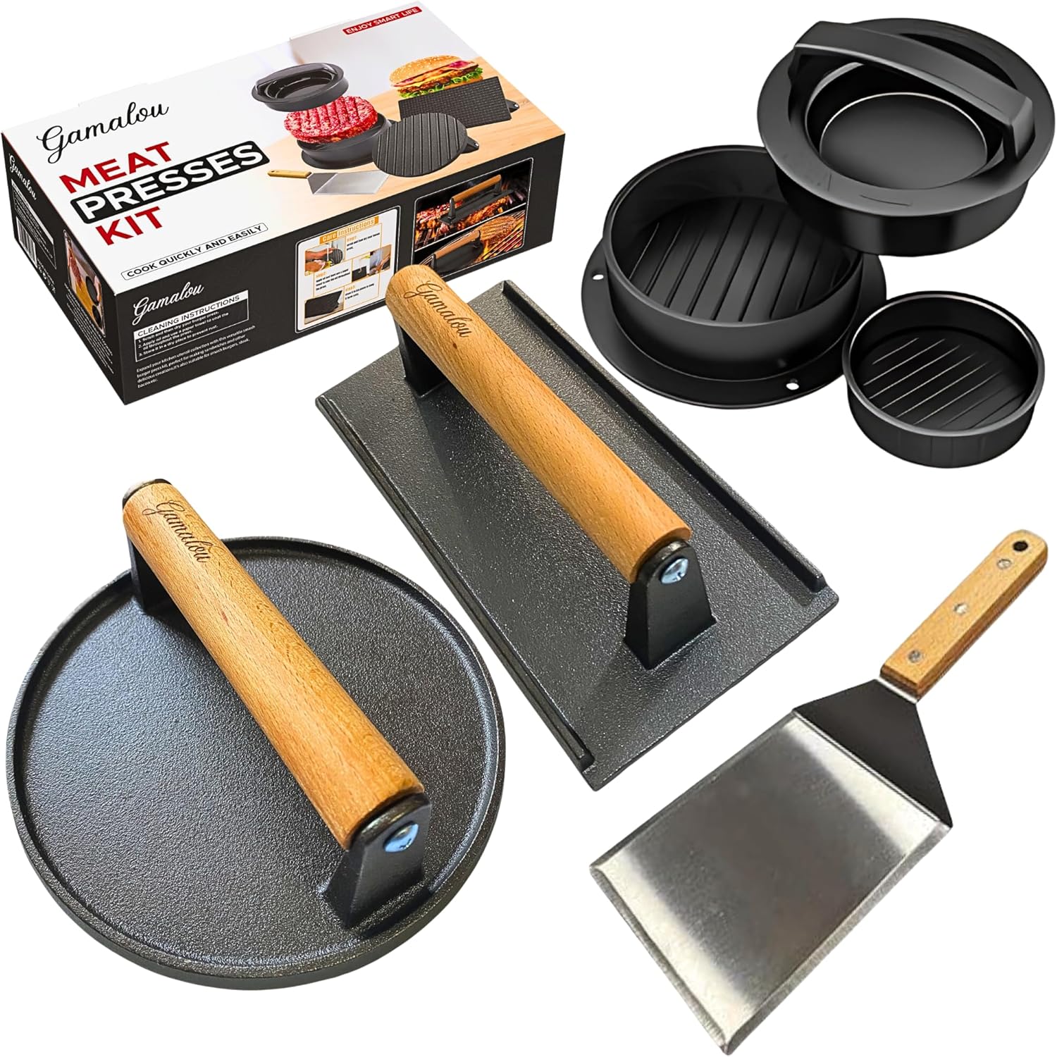 Gamalou Smashed Burger Press BBQ Kit for Perfect Burgers