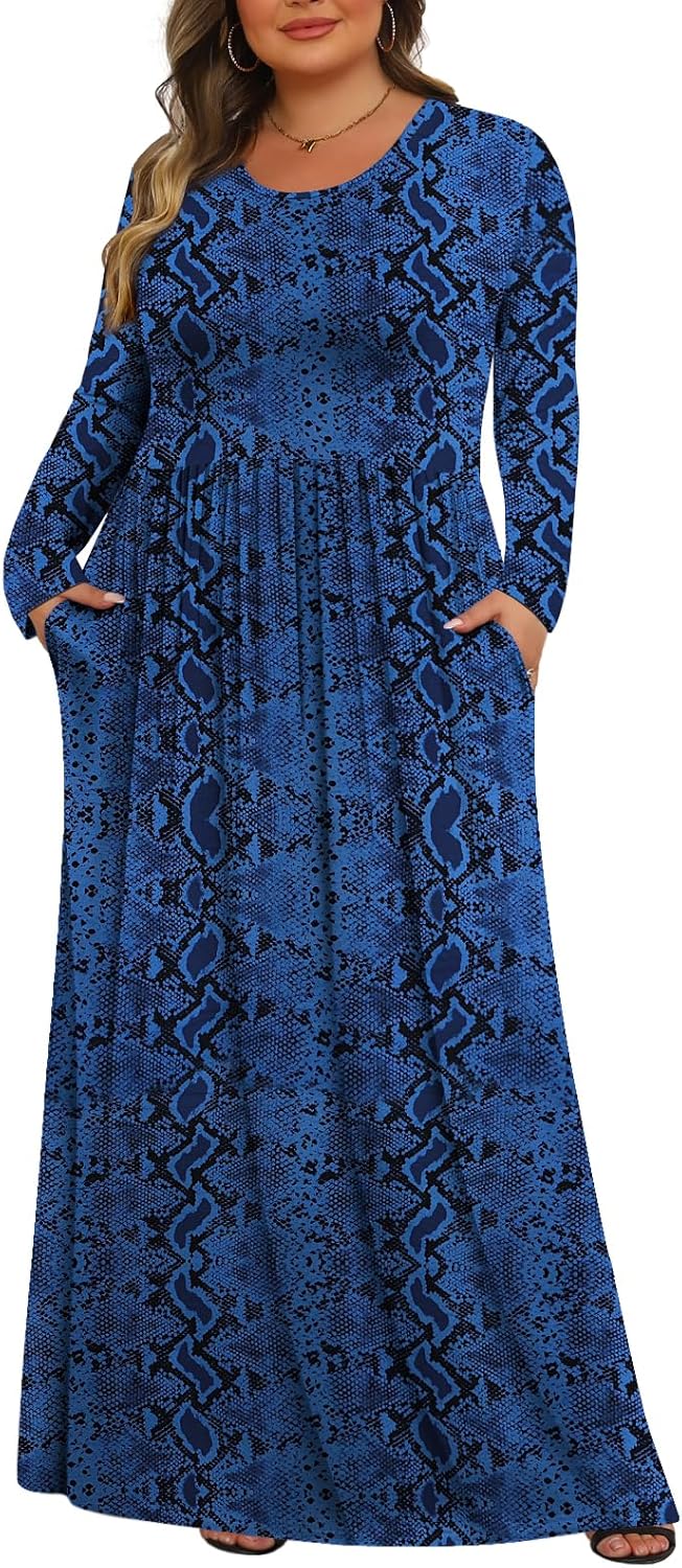 Tencede Womens Plus Size Maxi Dresses with Pockets for Comfort