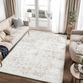 Washable Vintage Floral Area Rug for Living Room and Bedroom