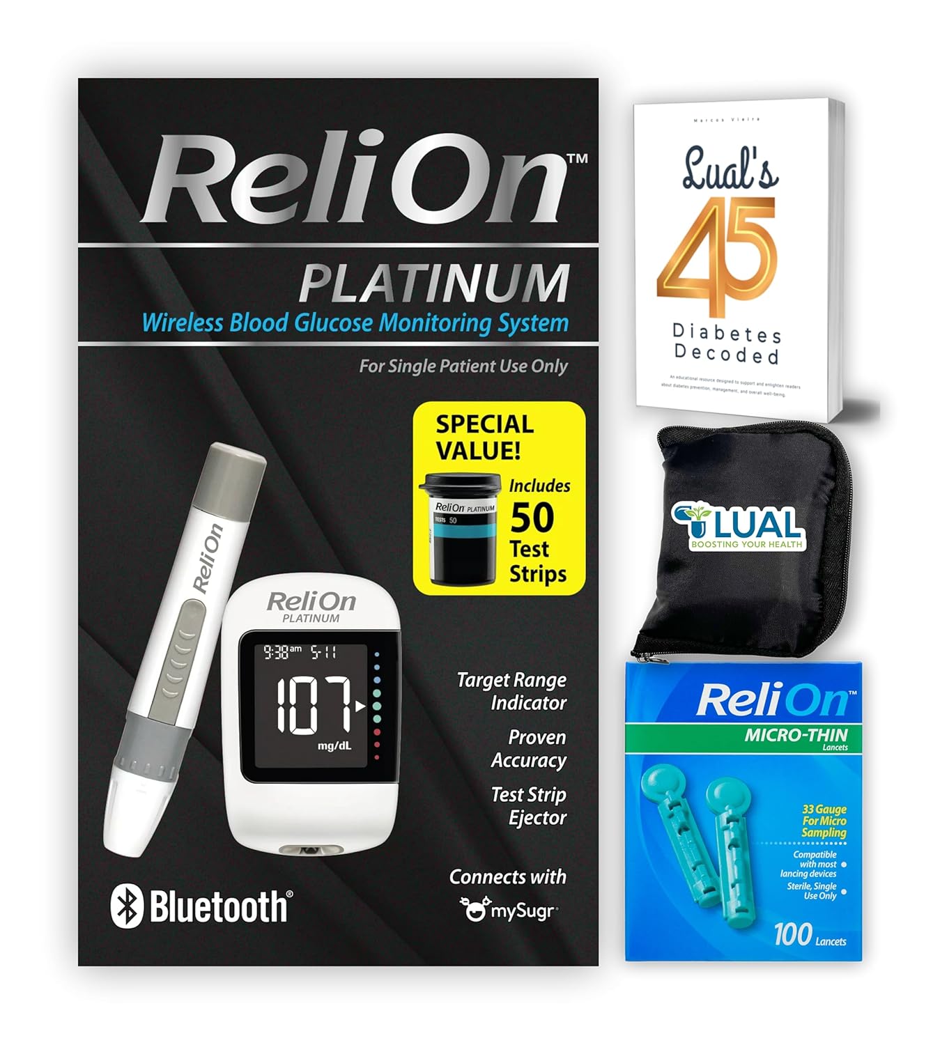 ReliOn Platinum Bluetooth Blood Glucose Monitor Kit