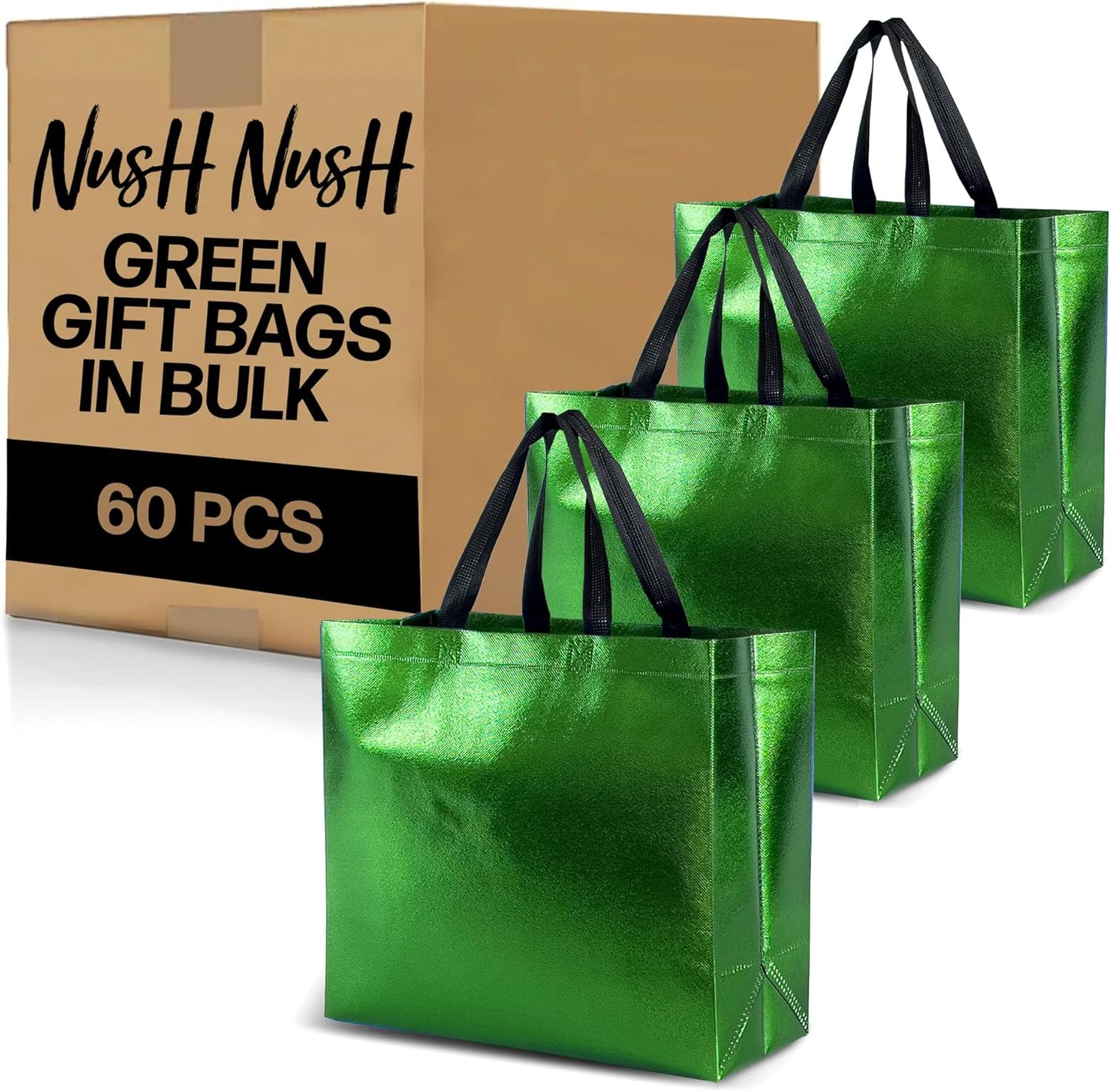 Nush Nush Set of 60 Reusable Green Gift Bags for Parties