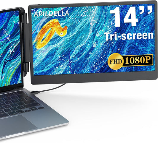 APILDELLA 14'' Portable Dual Monitor - Plug & Play Dual Display for Mac/Windows
