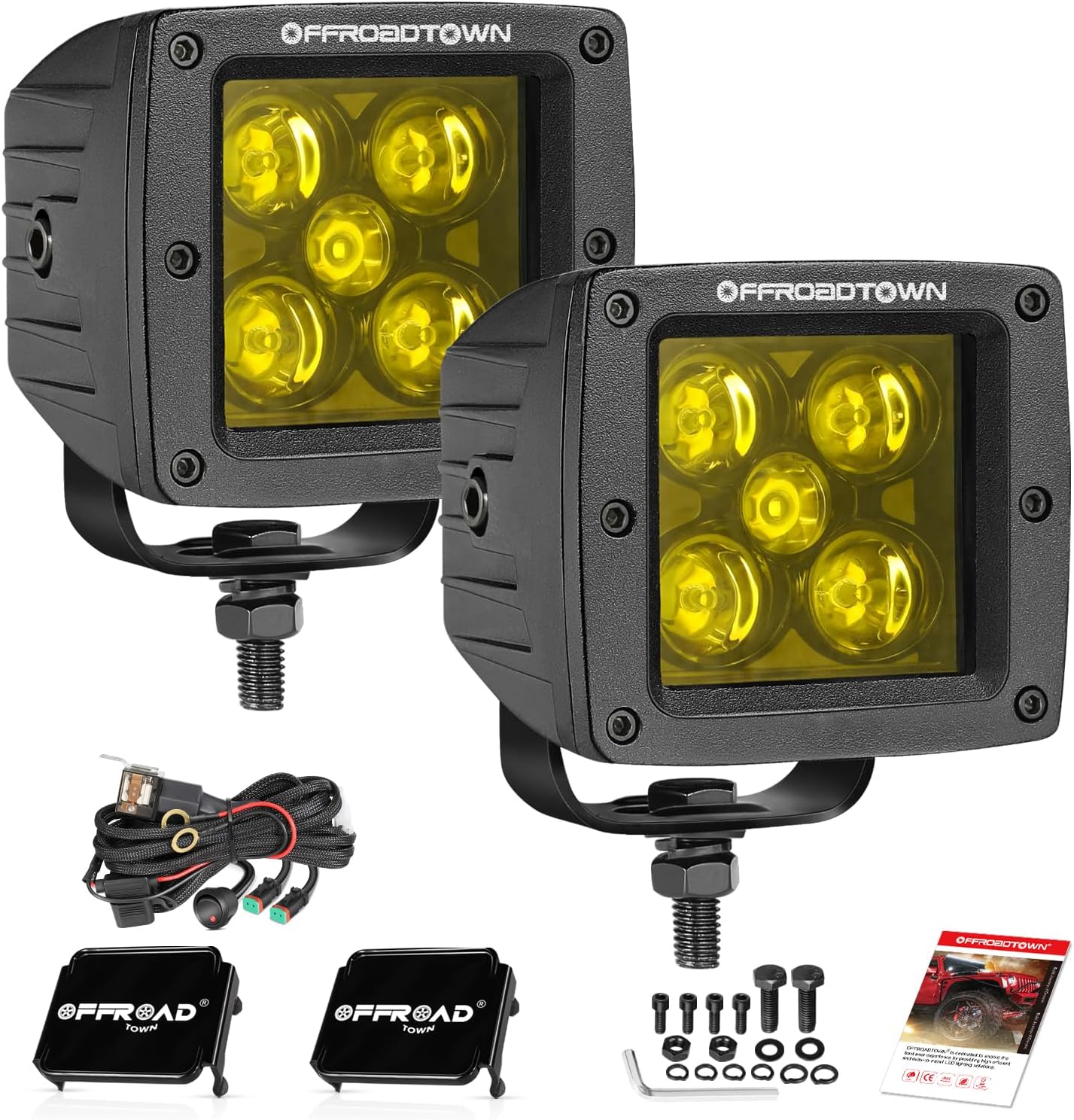 OFFROADTOWN 3in 100W CREE Yellow LED Pods for Off Road Use