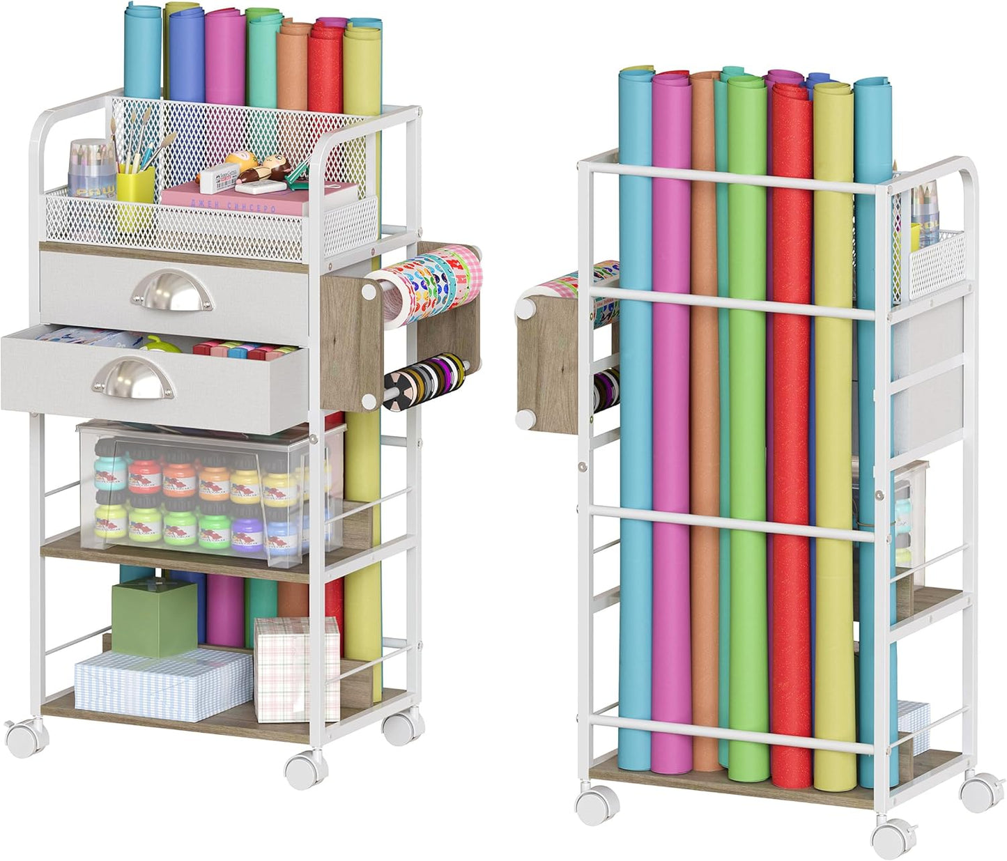 Rolling Craft Storage Cart with Lockable Wheels for Organizing