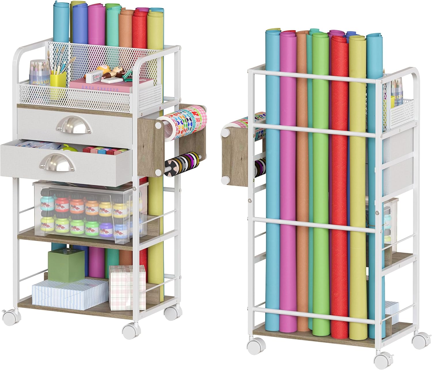 Rolling Craft Storage Cart with Lockable Wheels for Organizing