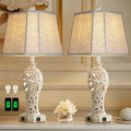Set of 2 Rustic Table Lamps for Living Room Bedroom - USB Charging