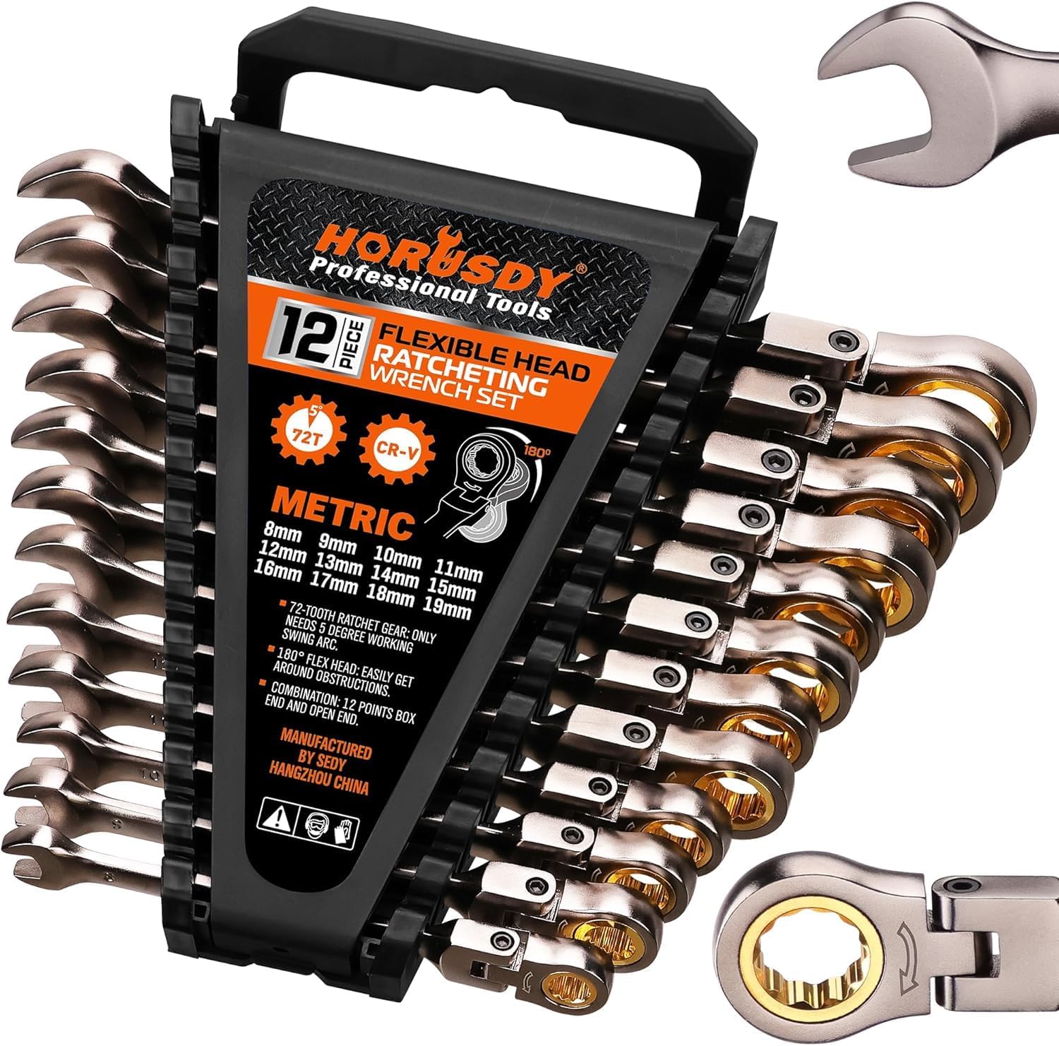HORUSDY 12-Piece Metric Flex-Head Ratcheting Wrench Set