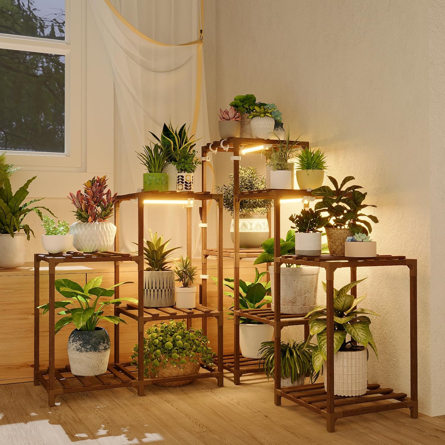 Bamworld Plant Stand with Grow Lights for Indoor Plants Display