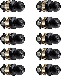 Ilyapa Black Door Knob Set for Interior Doors - 10 Pack