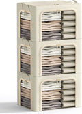 3 Openings Clothes Storage Bins with Metal Frame - Foldable 40L Linen