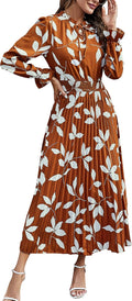 Women's Midi Swiss Dot Pleated A-Line Dress - Flowy V Neck