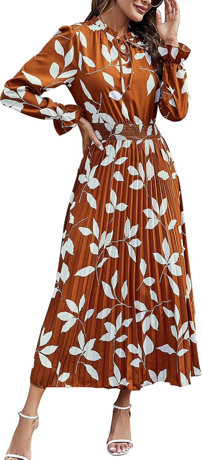PRETTYGARDEN Women's Midi Dress: Elegant Swiss Dot Design