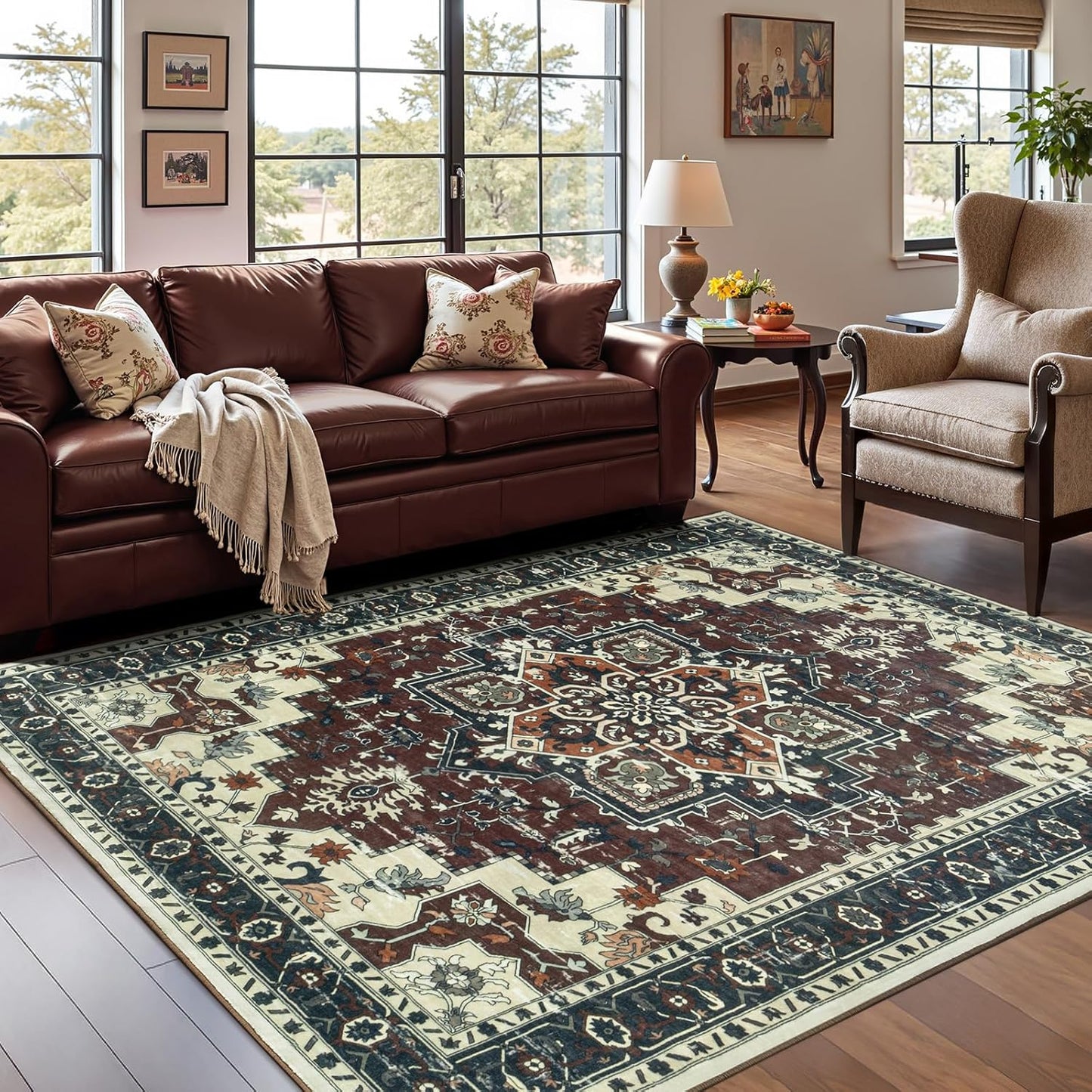 5x7 Area Rugs for Living Room, Vintage Floral Aesthetic Decor