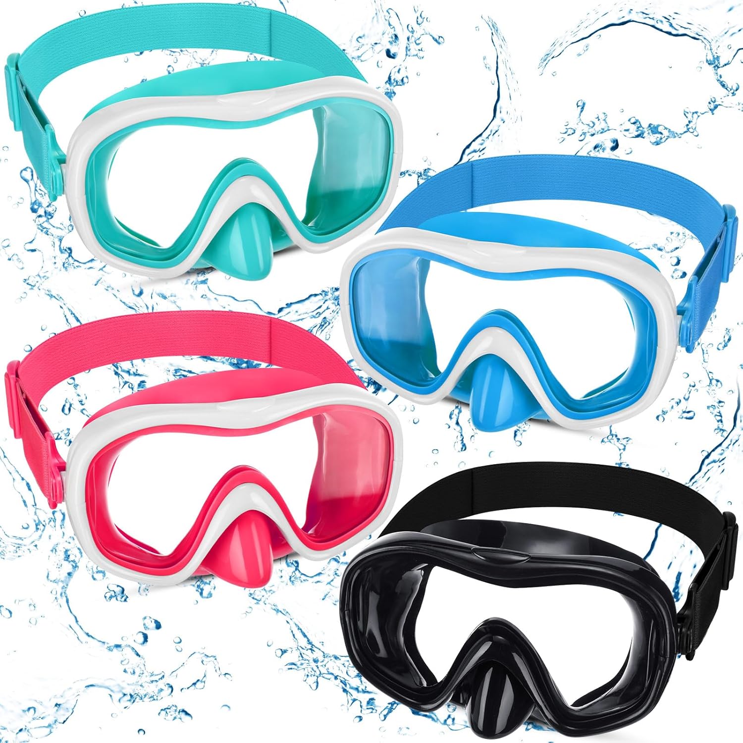 4 Pcs Adult Elastic Strap Swim Goggles with Nose Cover for Fun