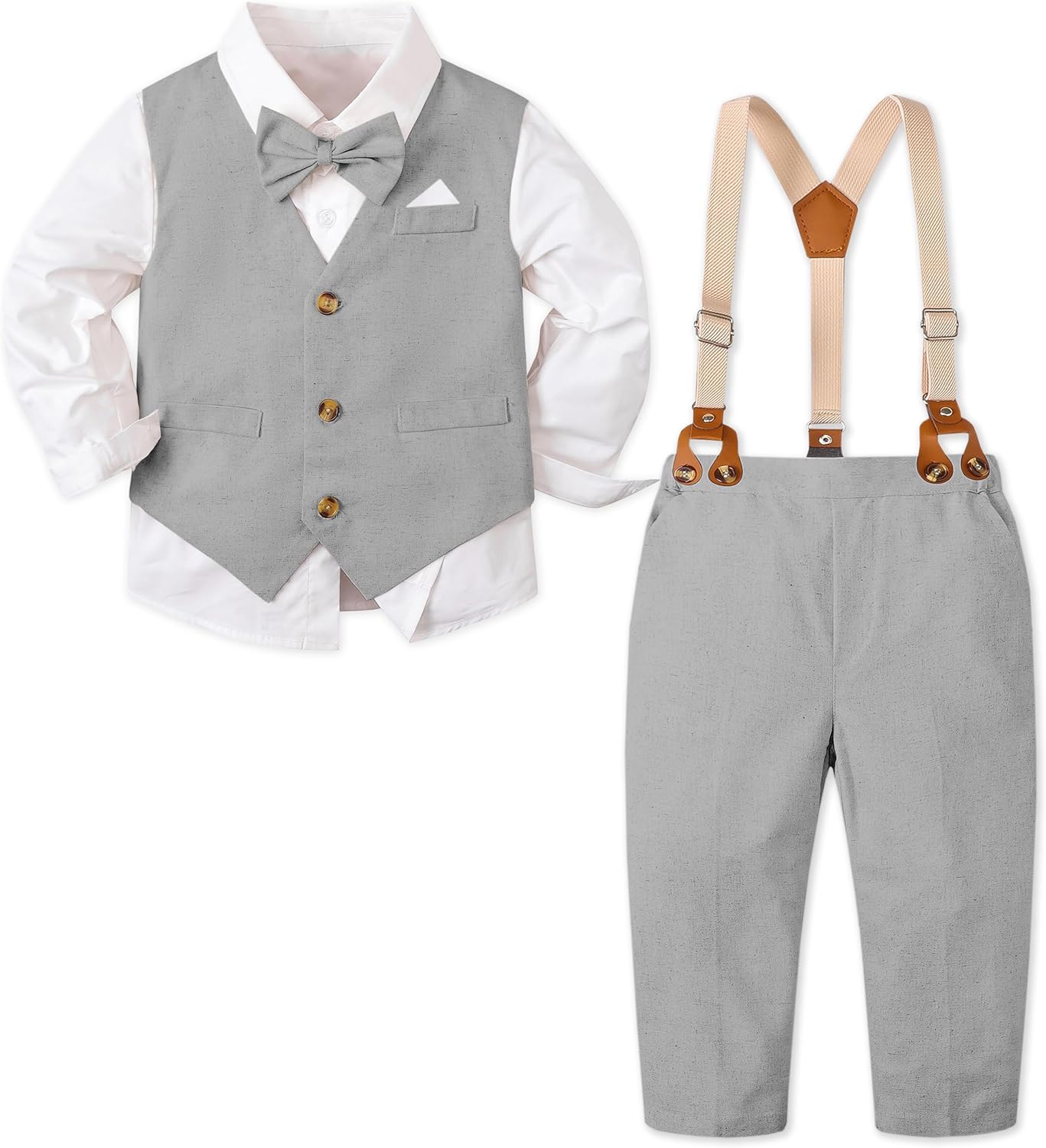 SANGTREE Boys Cotton Linen Suit Set for Weddings and Events