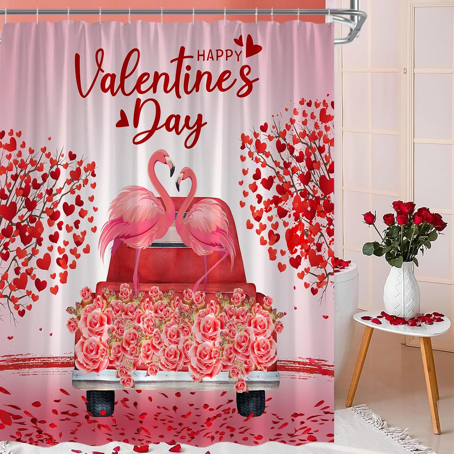 Romantic Flamingo Couple Shower Curtain